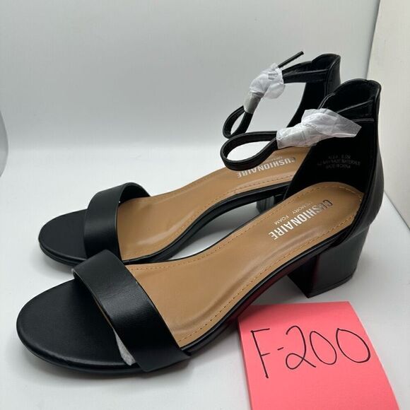 CUSHIONAIRE Women's Alba one band mid block heel sandal +Memory Foam 6.5 BLACK - Picture 3 of 7